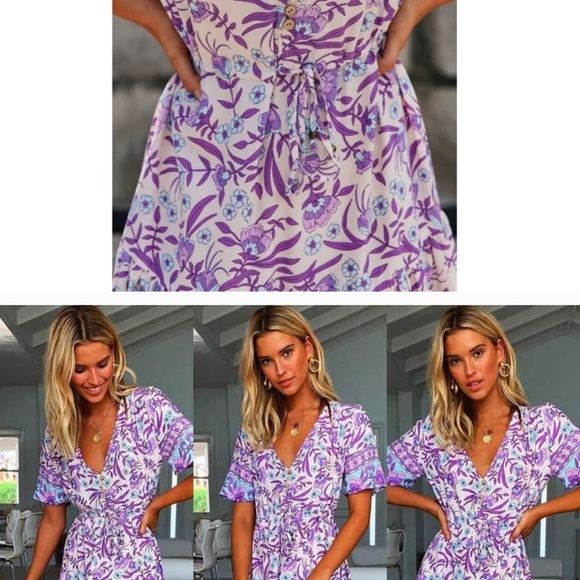 Beautiful Lilac & Light Blue Print Maxi Dress! - Picture 3 of 4